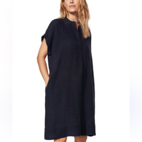 Eileen Fisher Organic Black & Blue Linen Shift Dress SP - Picture 1 of 7